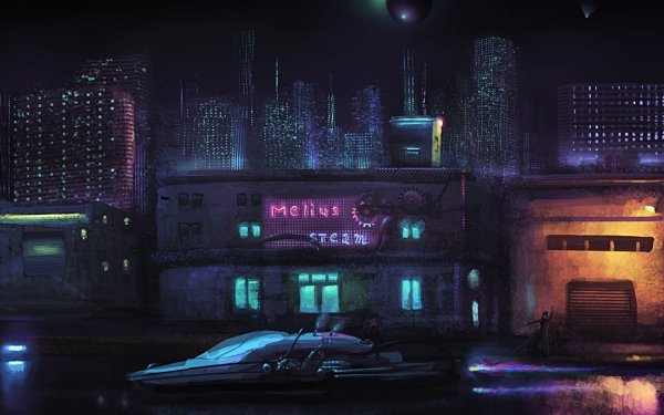 Anime Original Futuristic City Night HD Wallpaper | Background Image