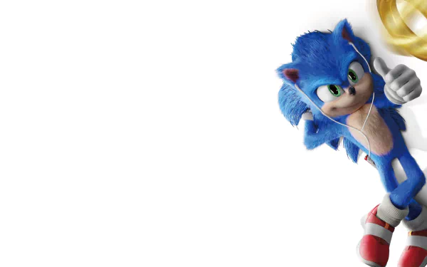 4K Ultra HD PC desktop wallpaper featuring Sonic the Hedgehog from the movie, holding a golden ring with a dynamic, action-packed pose on a white background.