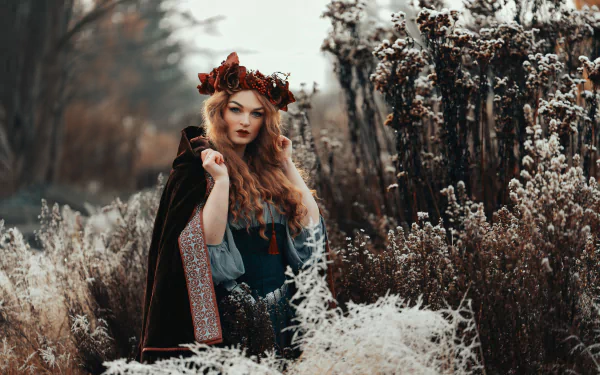 wreath depth of field redhead woman model HD Desktop Wallpaper | Background Image