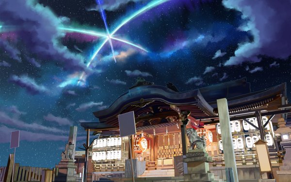 Anime Temple Starry Sky HD Wallpaper | Background Image