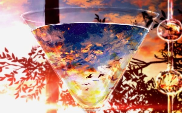 Anime Original Glass Sunset Bird Fish Starry Sky HD Wallpaper | Background Image
