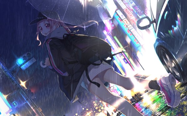 Anime Original Rain Umbrella Pink Hair Pink Eyes HD Wallpaper | Background Image