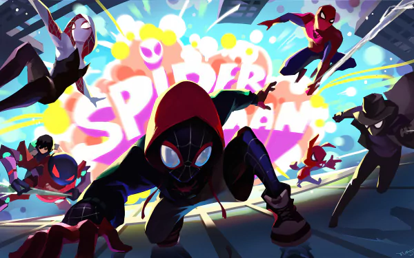 Peni Parker Gwen Stacy Spider-Ham Spider-Man Noir Miles Morales spider man movie Spider-Man: Into The Spider-Verse HD Desktop Wallpaper | Background Image