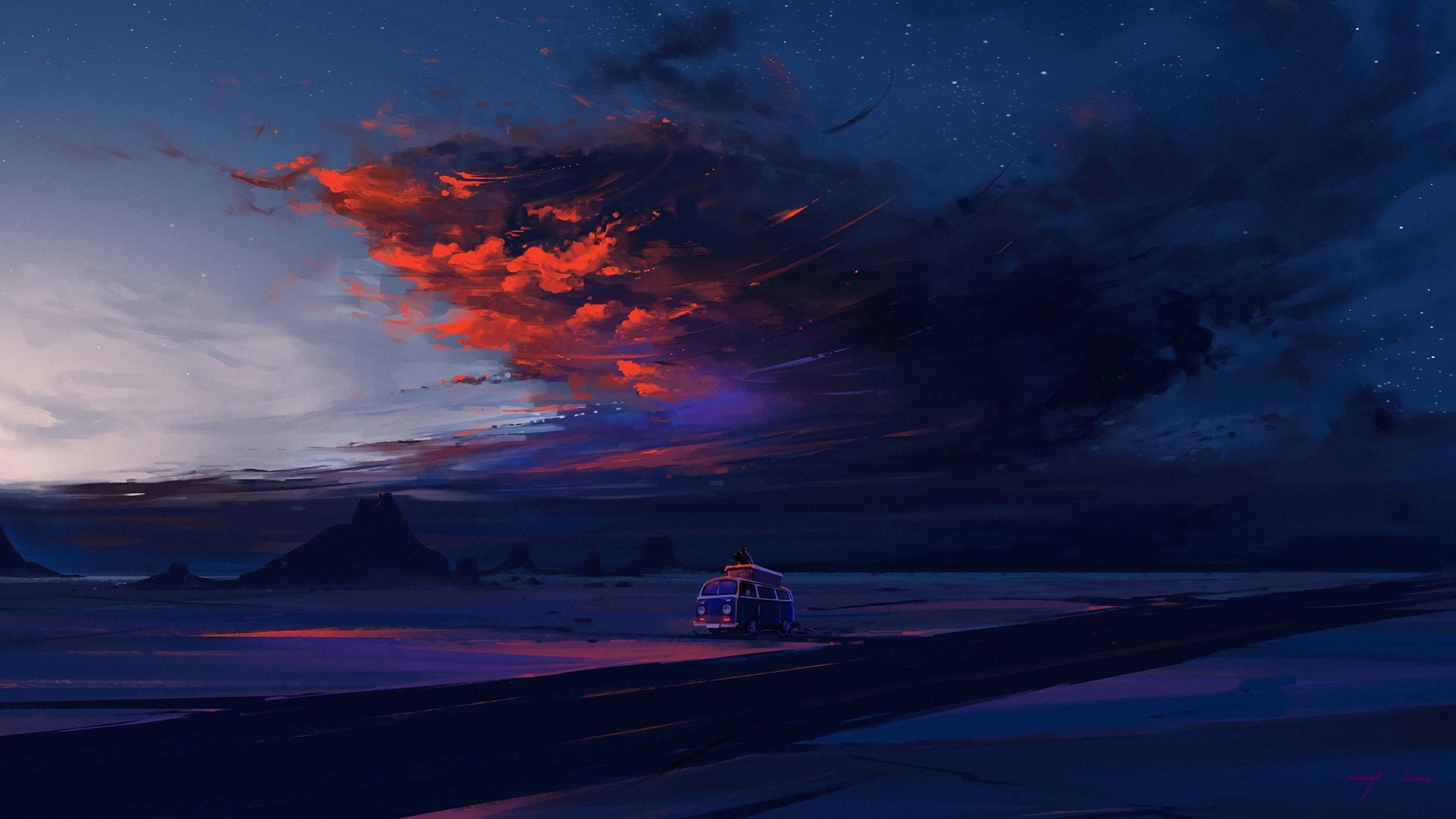 Download Van Cloud Night Nature Desert Sky Road Artistic Landscape HD ...