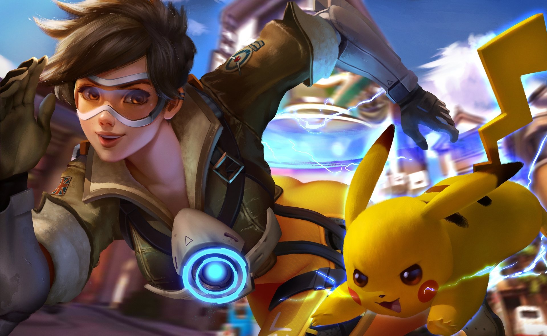 Download Pokemon Overwatch Tracer (Overwatch) Pikachu Video Game Crossover 4k Ultra HD Wallpaper by Logan cure