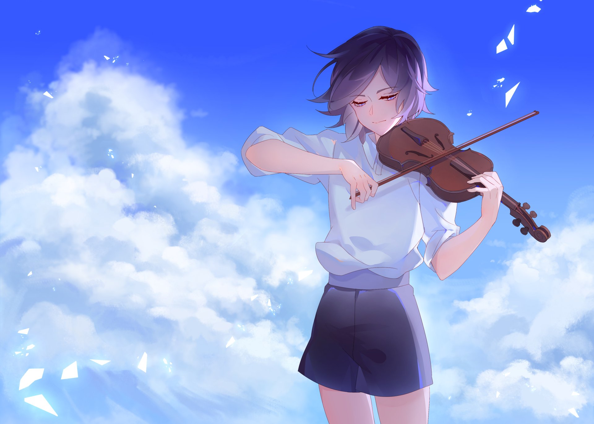 Download Violin Sky Purple Hair Purple Eyes Anime Music Sky Anime HD Wallpaper by catbox