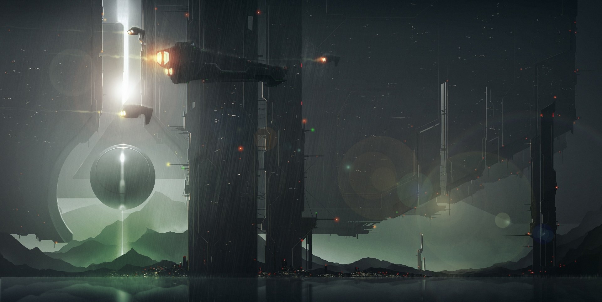 Download Spaceship Sci Fi Landscape HD Wallpaper by Yi Wei | 3840x1925 ...