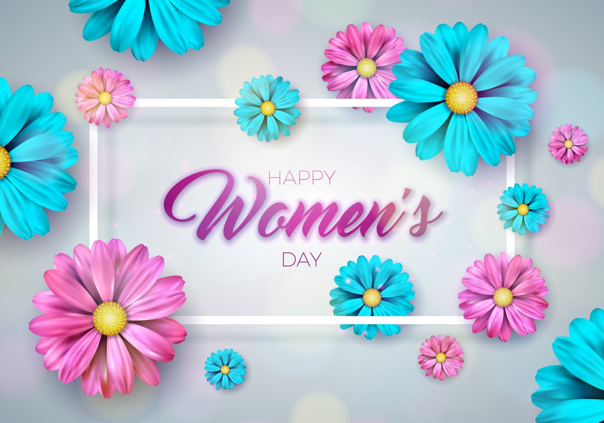 Download Pink Flower Blue Flower Flower Happy Women's Day Holiday Women ...