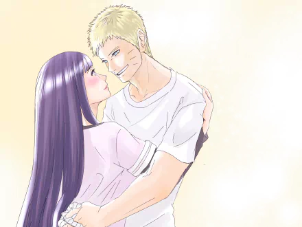 HD anime wallpaper featuring Naruto Uzumaki and Hinata Hyuga in a warm embrace from the Naruto series, designed as a PC desktop background.