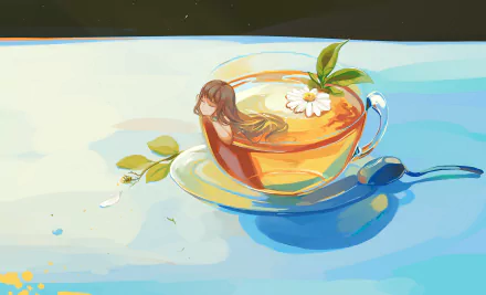 spoon tea tea cup Anime Original HD Desktop Wallpaper | Background Image