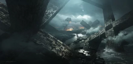  City being attacked by massive alien structures by Jonathan Berube