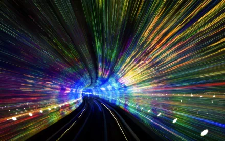 Artistic HD PC desktop wallpaper featuring a vibrant, colorful tunnel with dynamic light streaks creating a sense of motion and depth.