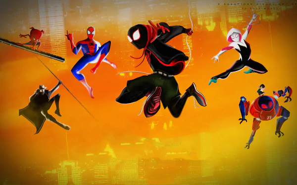 Peni Parker Gwen Stacy Spider-Ham Spider-Man Noir Miles Morales spider man movie Spider-Man: Into The Spider-Verse HD Desktop Wallpaper | Background Image