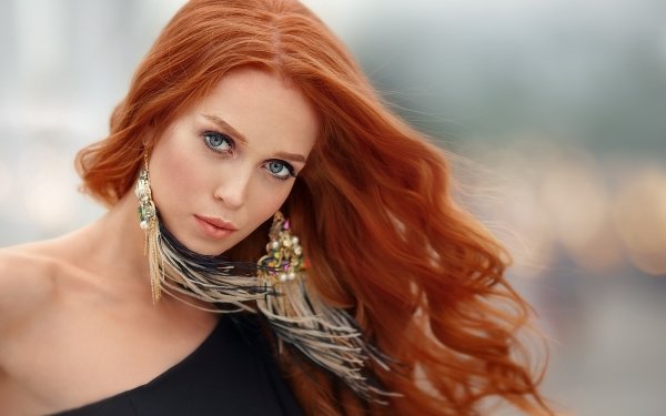 Women Model Redhead Long Hair Depth Of Field Earrings Blue Eyes HD Wallpaper | Background Image