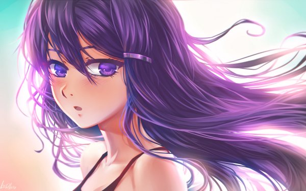 Video Game Doki Doki Literature Club! Yuri Purple Eyes HD Wallpaper | Background Image
