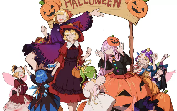 Clownpiece (Touhou) Star Sapphire Sunny Milk Cirno (Touhou) Luna Child Daiyousei (Touhou) Shizuha Aki Minoriko Aki Hata no Kokoro Anime Touhou HD Desktop Wallpaper | Background Image