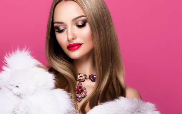 lipstick necklace model woman mood HD Desktop Wallpaper | Background Image