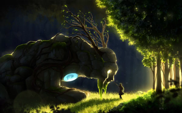  A curious earth golem and girl by HatschYuh