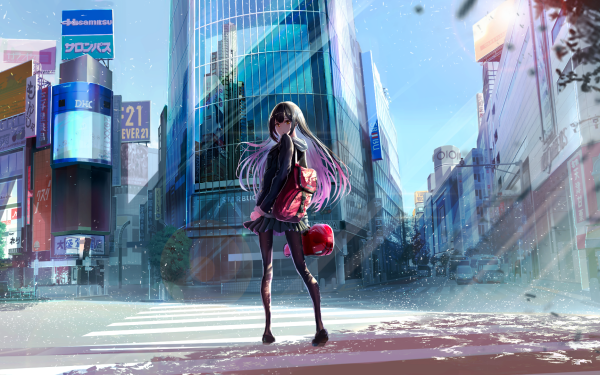 Anime Original City Long Hair HD Wallpaper | Background Image