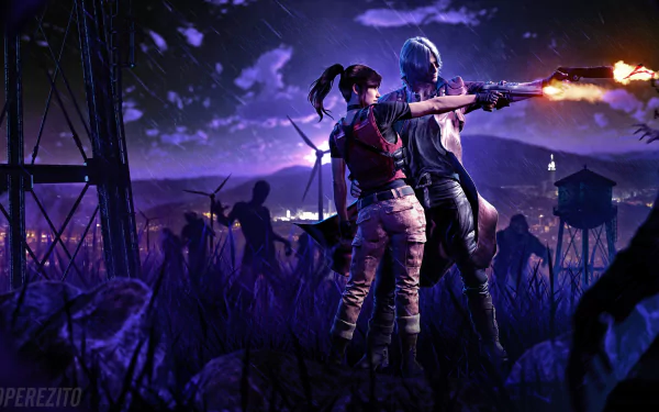  Claire Redfield and Dante shooting zombies by LitoPerezito
