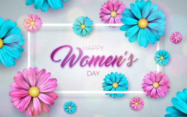 Holiday Women's Day Happy Women's Day Flower Blue Flower Pink Flower HD Wallpaper | Background Image
