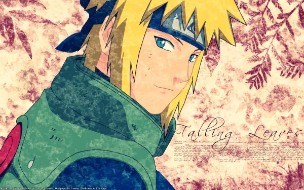 HD desktop wallpaper of Minato Namikaze from Naruto, featuring an autumn-themed background with falling leaves.