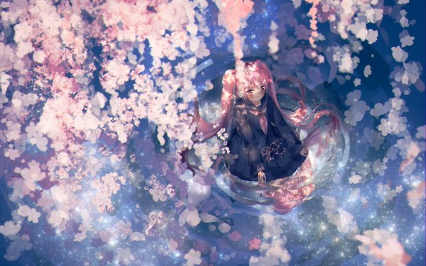 Anime Vocaloid Sakura Miku Flower Water Pink Hair HD Wallpaper | Background Image