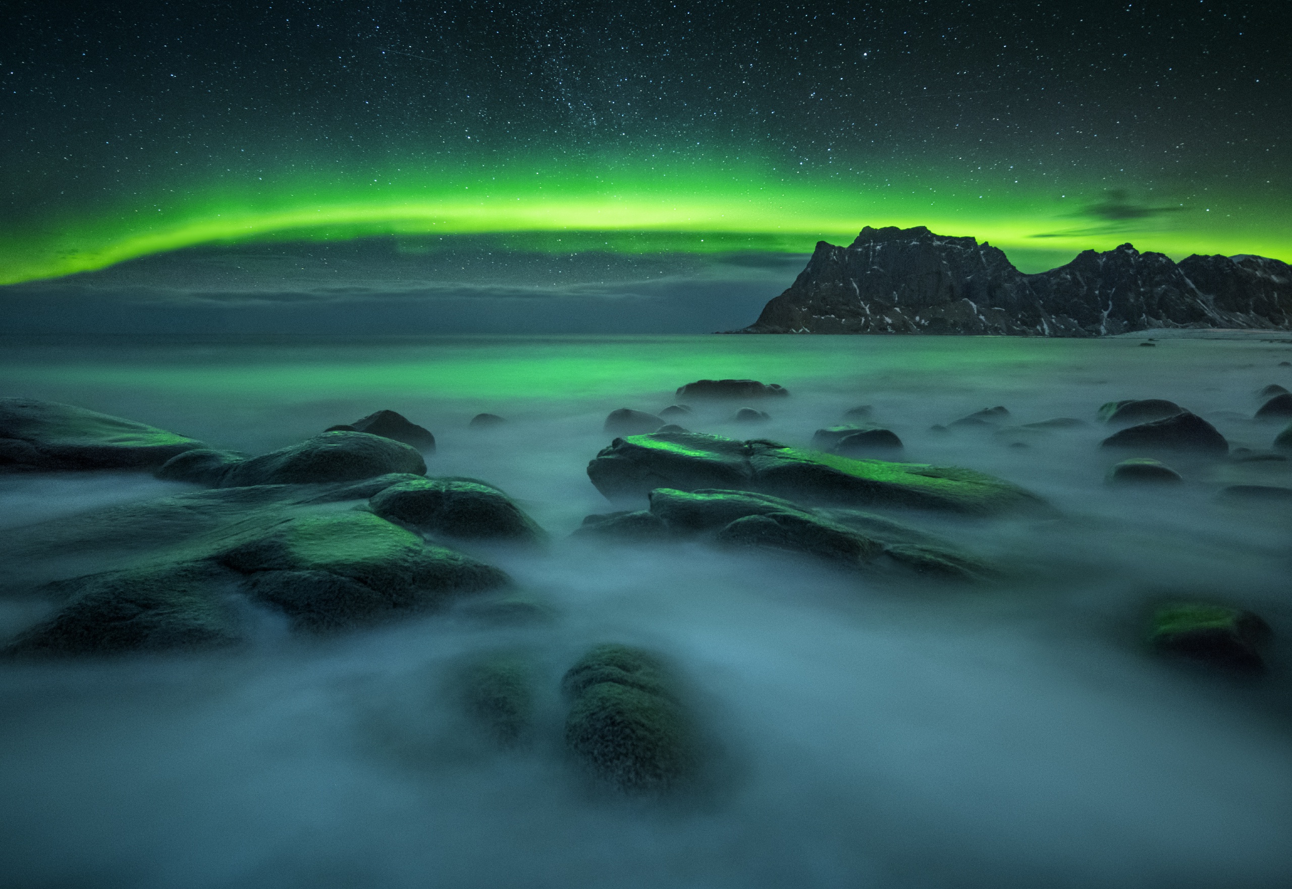 Download Starry Sky Horizon Nature Norway Light Sea Aurora Borealis HD ...