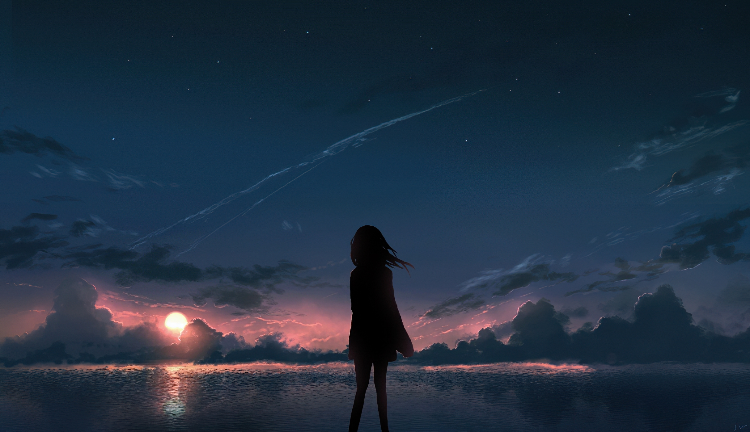 Anime Sunset HD Wallpaper by 画师JW