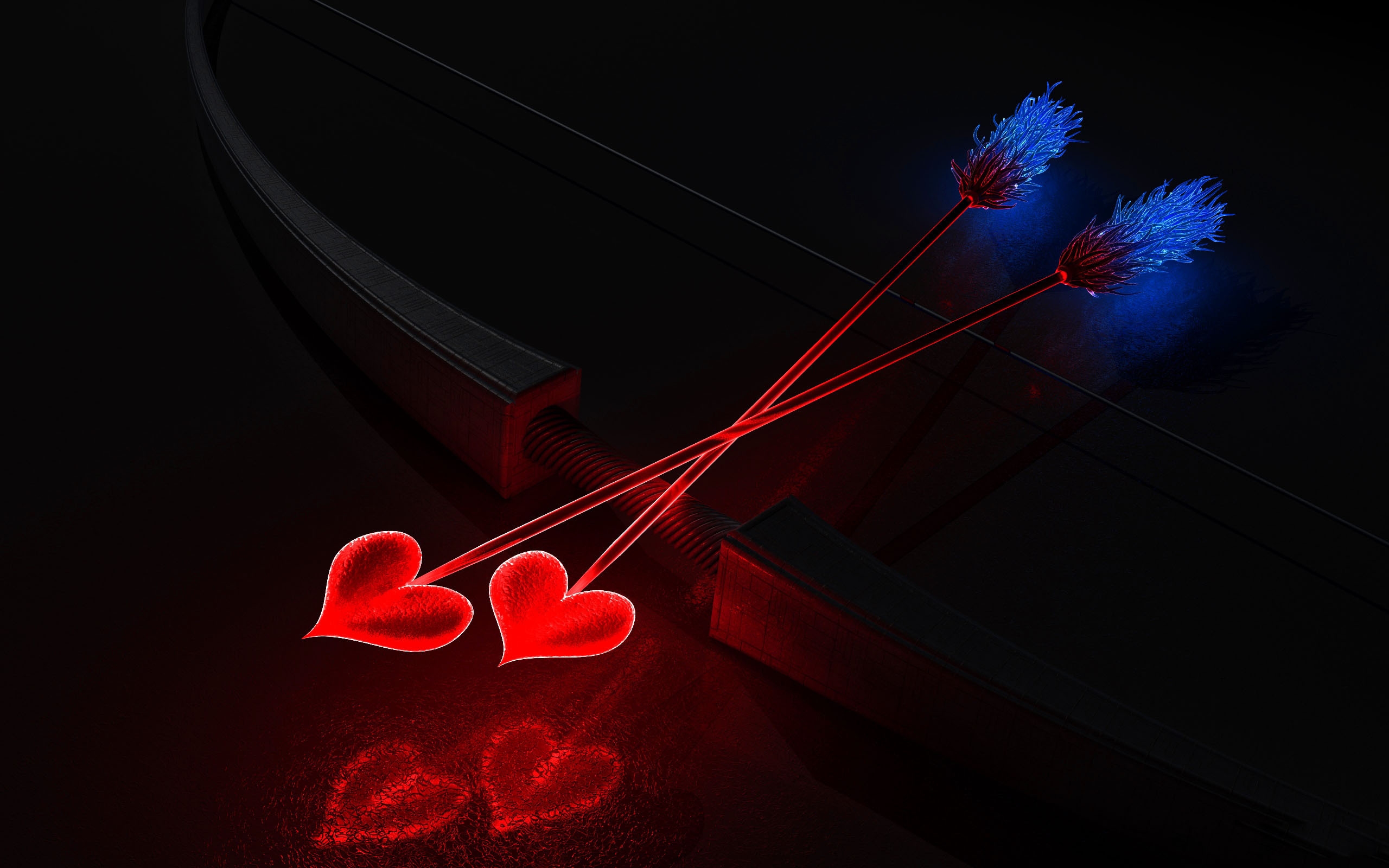 Artistic desktop wallpaper with a love-themed arrow design.