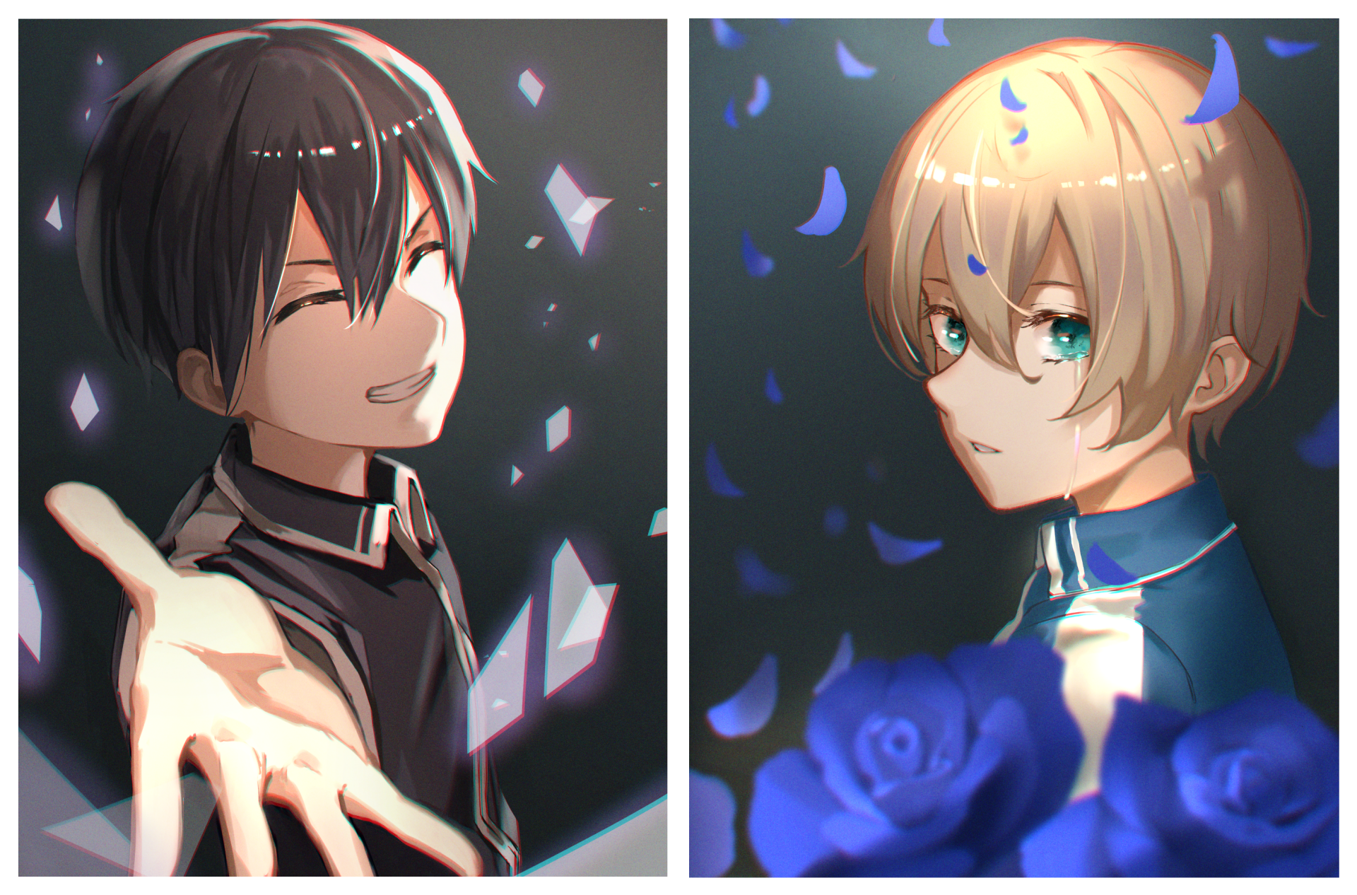 HD anime desktop wallpaper featuring Eugeo and Kirito (Kazuto Kirigaya) from Sword Art Online: Alicization, with glowing blue and white effects.