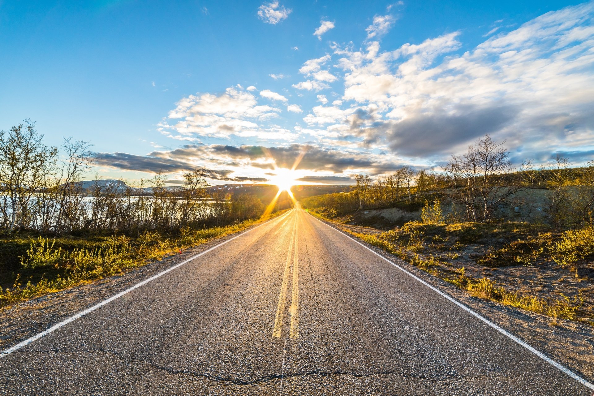 Download Saana Finland Cloud Sun Sky Man Made Road 4k Ultra HD Wallpaper