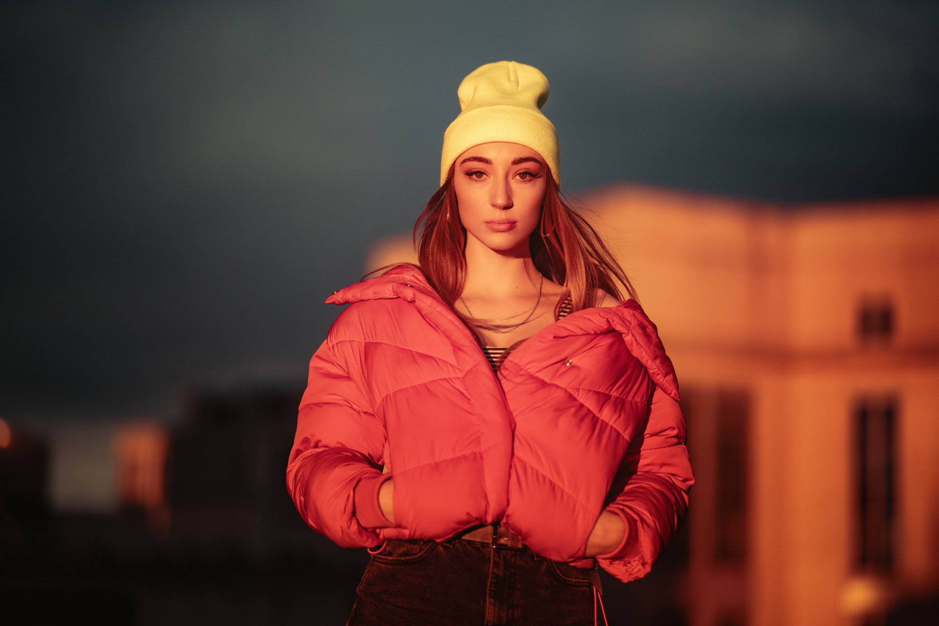 Download Depth Of Field Hat Jacket Woman Model 4k Ultra HD Wallpaper