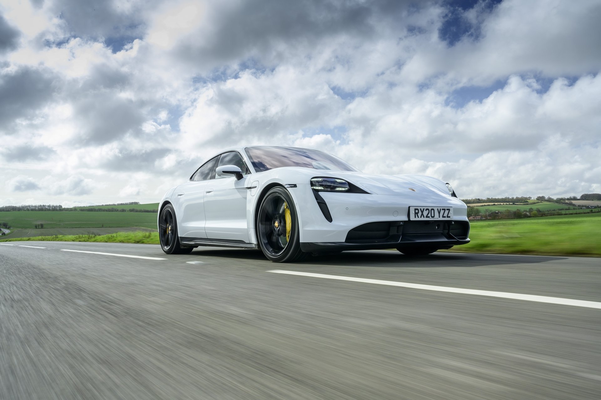 Download White Car Car Porsche Taycan Porsche Vehicle Porsche Taycan Turbo S 4k Ultra HD Wallpaper