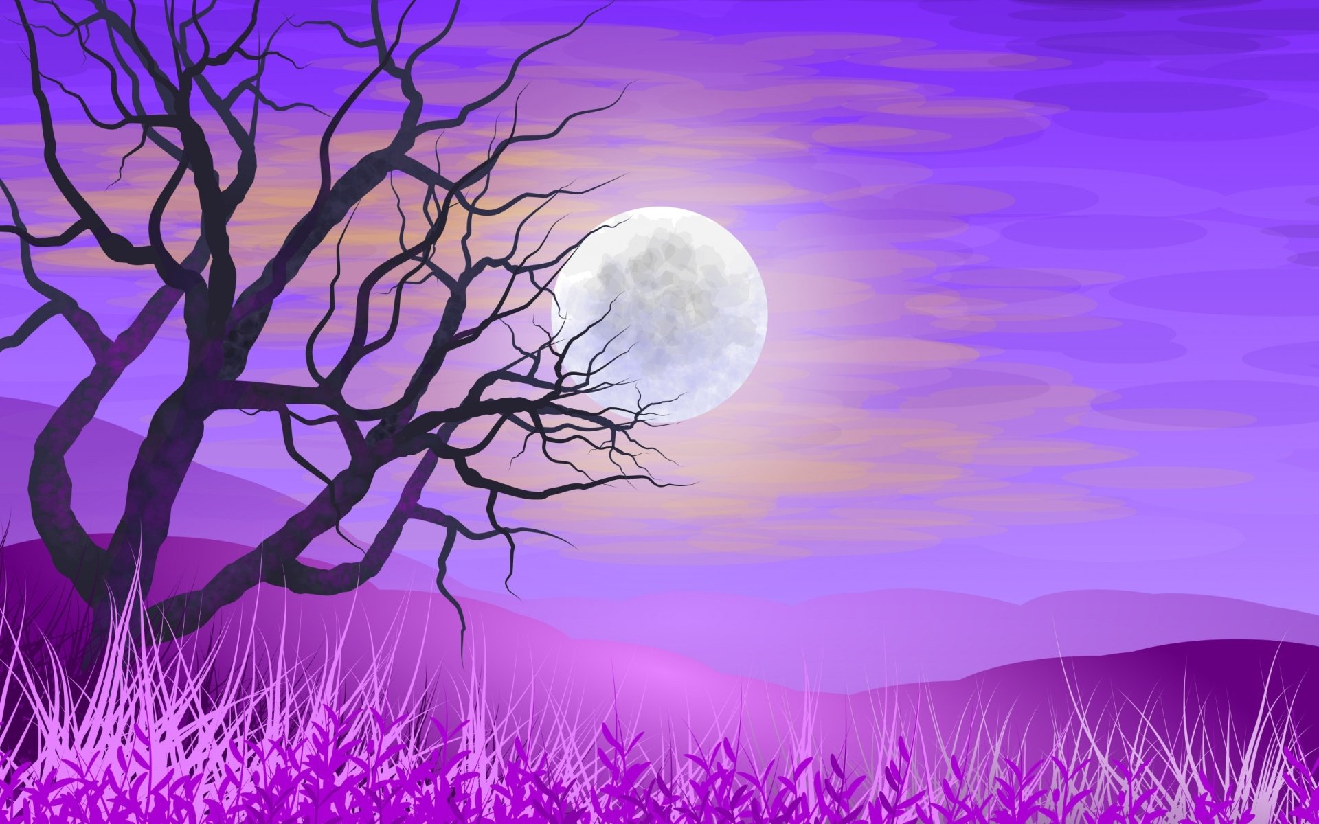 Download Pink Full Moon Silhouette Artistic Tree HD Wallpaper