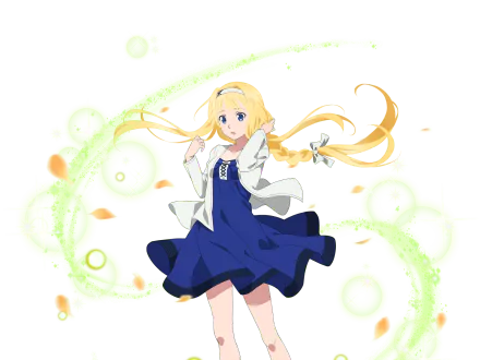 Alice Zuberg from Sword Art Online: Alicization in an anime-style HD PC desktop wallpaper with glowing green aura effects.