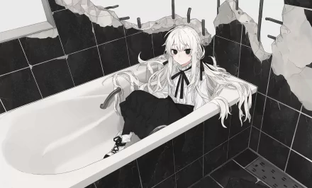 Black & White bathroom Anime Original Black And White Anime HD Desktop Wallpaper | Background Image