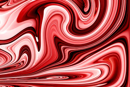 HD PC desktop wallpaper: abstract red and white marbled swirls flow in glossy, wave-like layers, high-contrast gradients and fluid motion across the background.