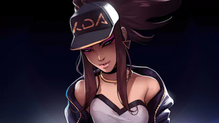 HD PC desktop wallpaper featuring Akali from K/DA in League of Legends, showcasing her distinct style and confident expression from the popular video game.