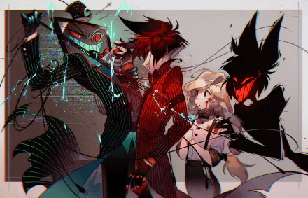 A vibrant HD wallpaper featuring characters from the TV show Hazbin Hotel, showcasing dynamic poses and vivid colors against a stylized background.