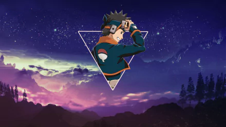 HD PC wallpaper featuring Obito Uchiha from Naruto with Mangekyō Sharingan against a starry, twilight mountain background, highlighting the Uchiha Clan's iconic eye technique.
