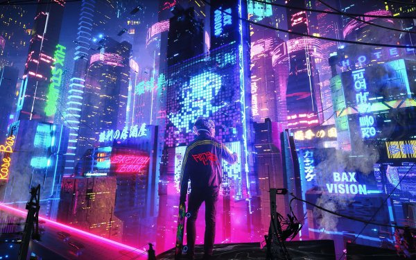 Sci Fi Cyberpunk City Futuristic Building Night HD Wallpaper | Background Image