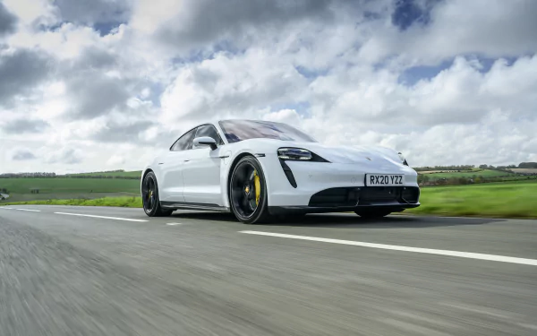 white car car Porsche Taycan Porsche vehicle Porsche Taycan Turbo S HD Desktop Wallpaper | Background Image