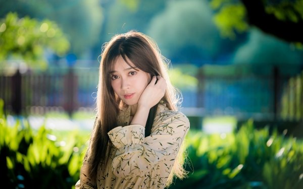 Women Asian Model Brunette Depth Of Field Long Hair HD Wallpaper | Background Image