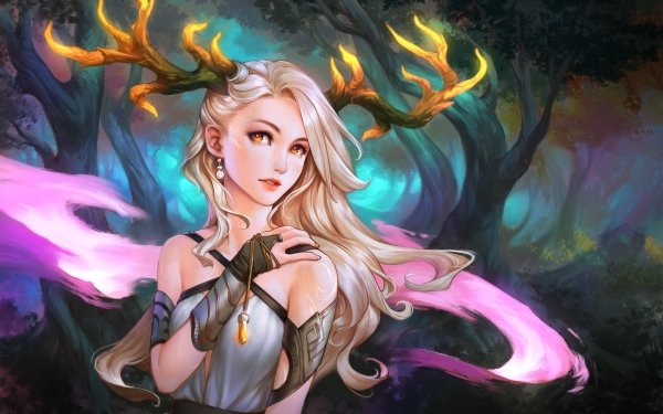Fantasy Women Horns Magic Forest HD Wallpaper | Background Image