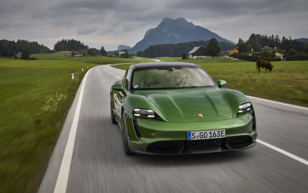 green car car Porsche Porsche Taycan vehicle Porsche Taycan Turbo S HD Desktop Wallpaper | Background Image