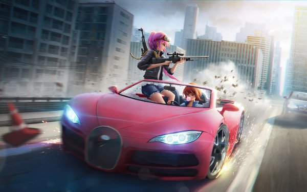 Sci Fi Women Warrior Car Pink Hair Weapon HD Wallpaper | Background Image