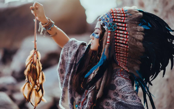 headdress dreamcatcher woman native american HD Desktop Wallpaper | Background Image