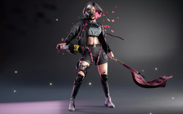 black hair shorts gas mask short hair Sci Fi woman HD Desktop Wallpaper | Background Image