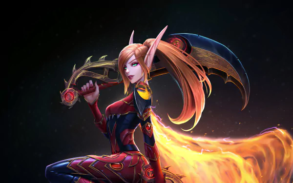 sword green eyes orange hair pointed ears elf woman warrior fantasy HD Desktop Wallpaper | Background Image